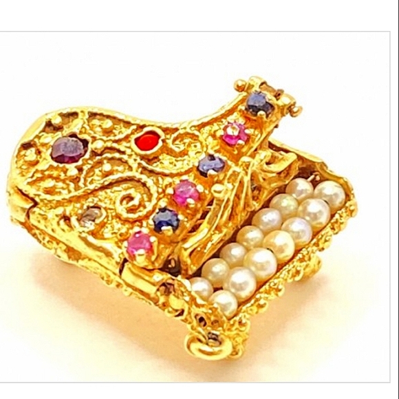 14K Seed Pearls Sapphires Rubie Turquoise CoralG